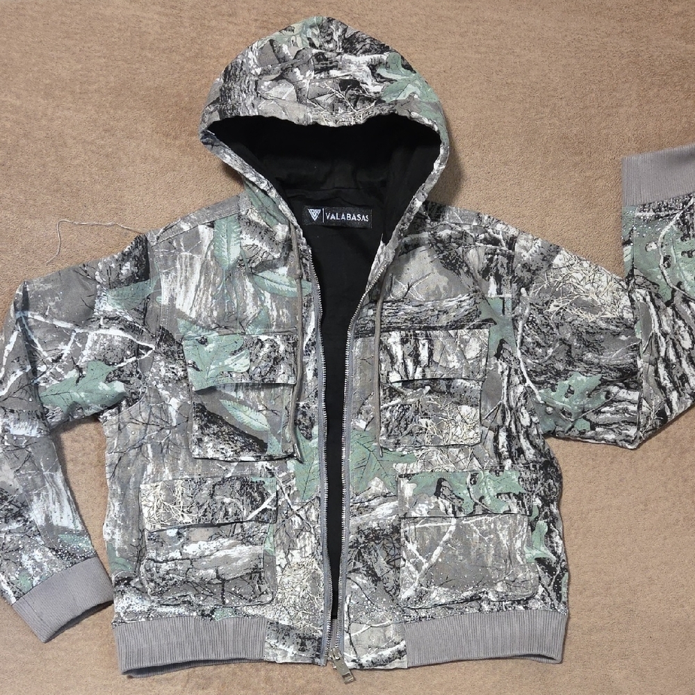 Valabasas Men's Silver Embellished Camouflage Jeans Jacket Size S